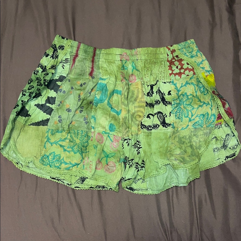 Patchwork Lime Green Lightweight Shorts - image 1